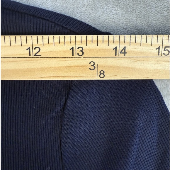 Y2K Lauren Ralph Lauren PS Navy  Ribbed‎ Top with Brown Quilted Shoulder Patch - Picture 3 of 7